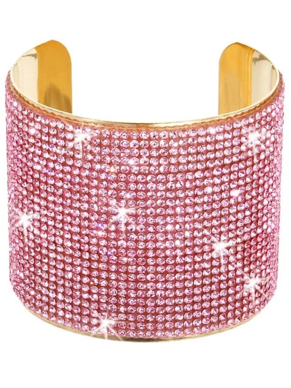 25-Line BLING Pave set PINK ICE Crystal Cz Cuff Statement bangle Bracelet Gold